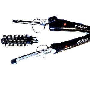 PERFECTION Curling Iron Set: 1/2 & 3/4" Swivel Cord/Cool Tip/Stand/Detach. Comb